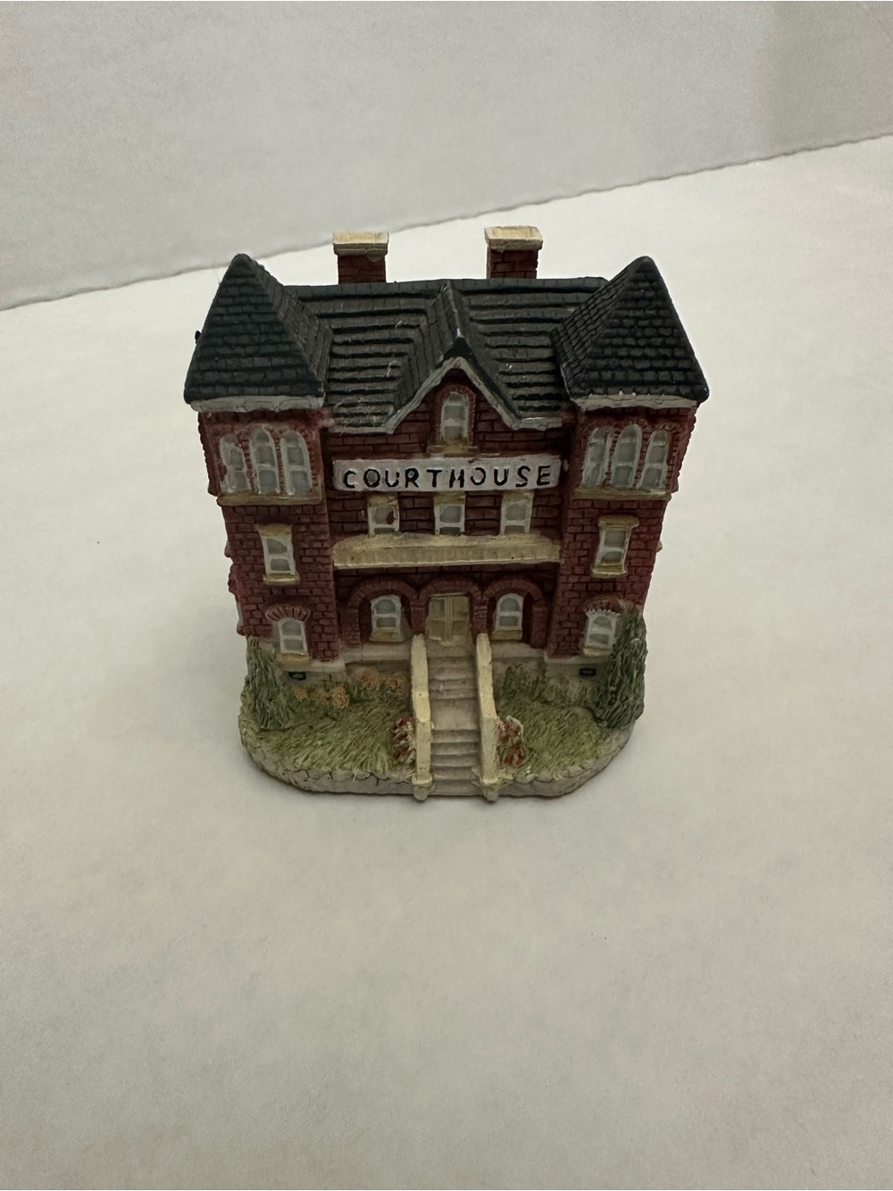 Miniature Hawthorne collectible Courthouse Home Art Figurine in Red and Black